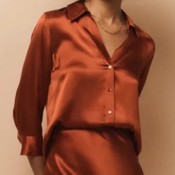 L’AGENCE Dani Silk 3/4 Sleeves Blouse – Clay – Size M – NWT - Picture 1 of 5